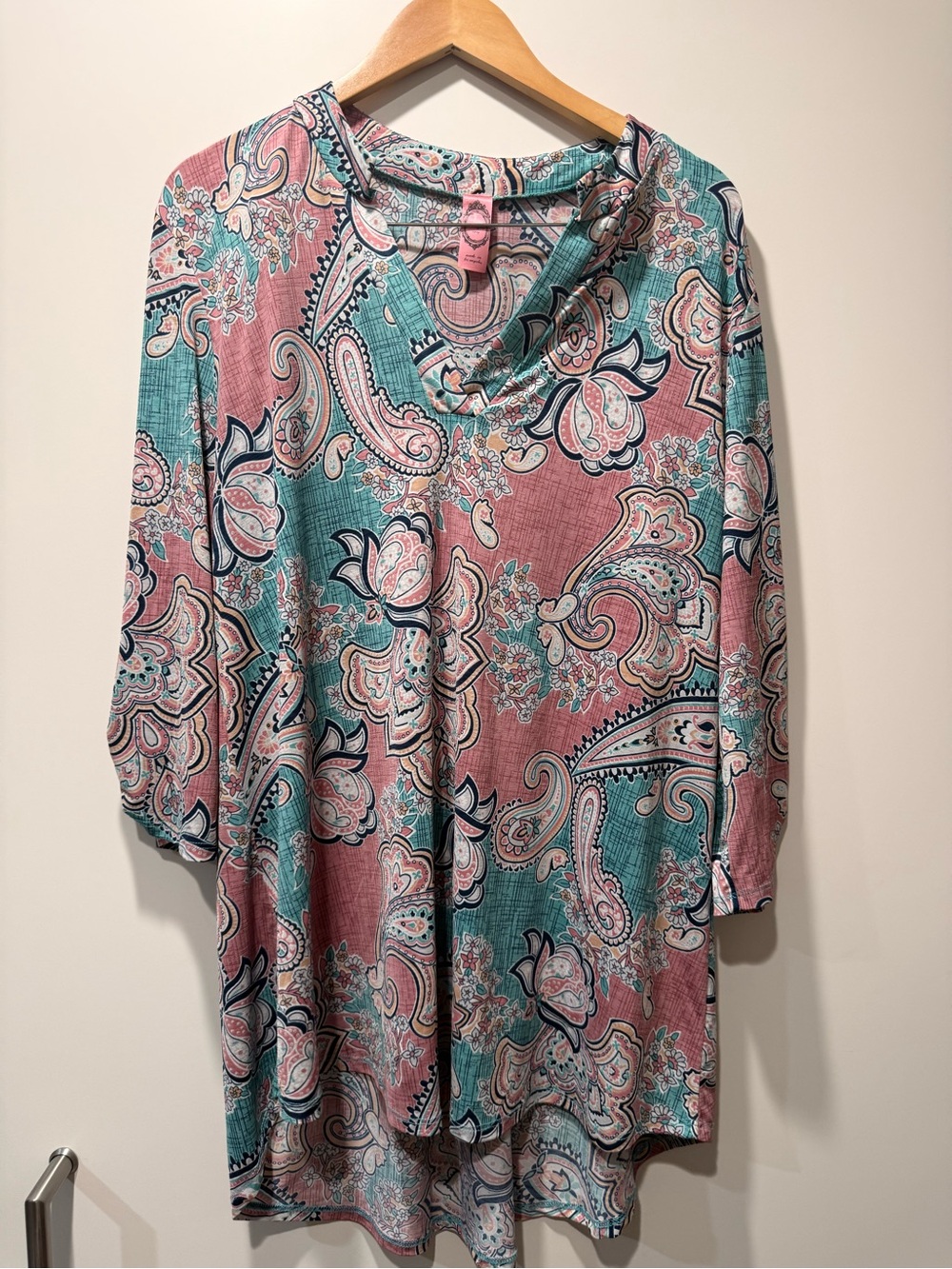 Honeyme Paisley Cowl Neck Tunic Blouse | XXL | Made in USA